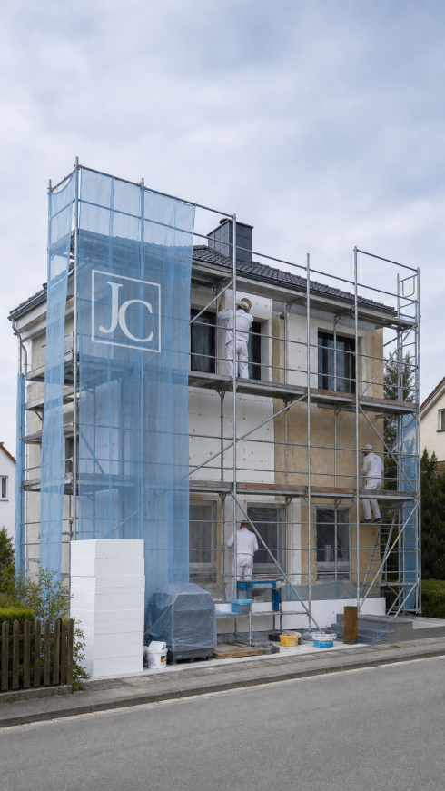 Ein Haus wird energetisch saniert.