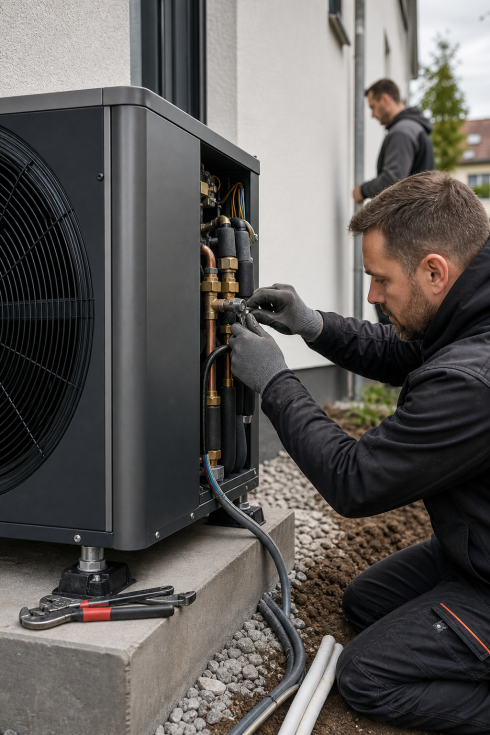 Eine Wärmepumpe wird installert.