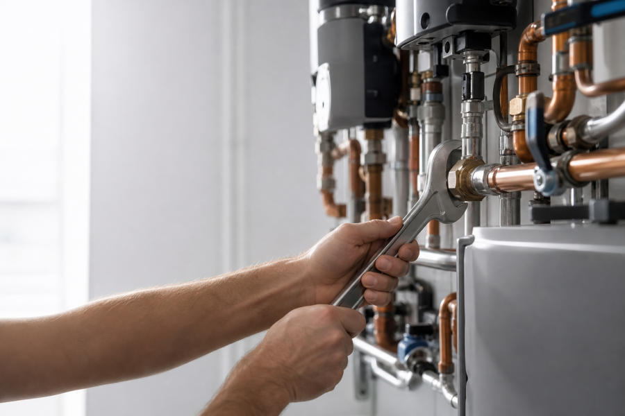 SHK-Installateur bei der Arbeit